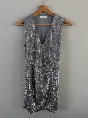 Silver Sequin V-Neck Mini Dress